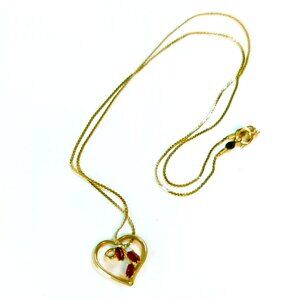 Vintage Donald Brue & Co DEC 14K Gold Electroplated Heart Necklace Red Gemstone